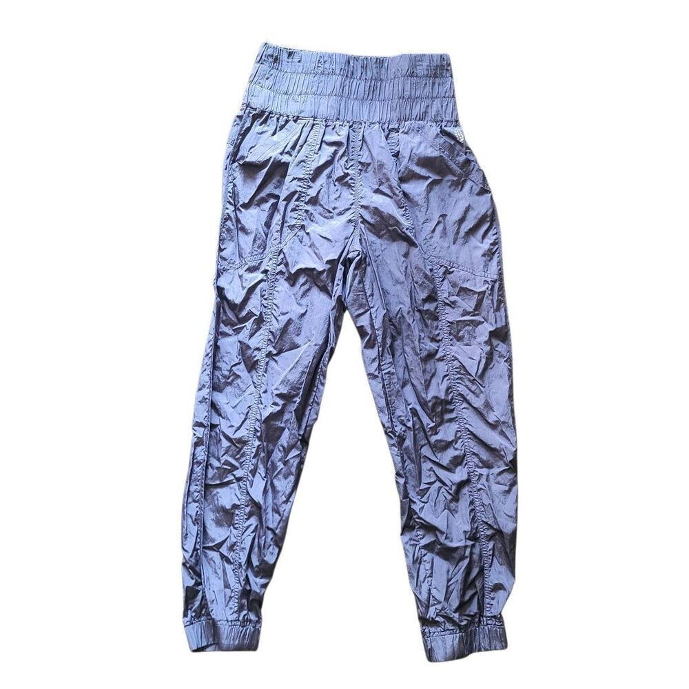 Free People Pants Women's Small Purple The Way Home Relaxed Shiny Track Gym